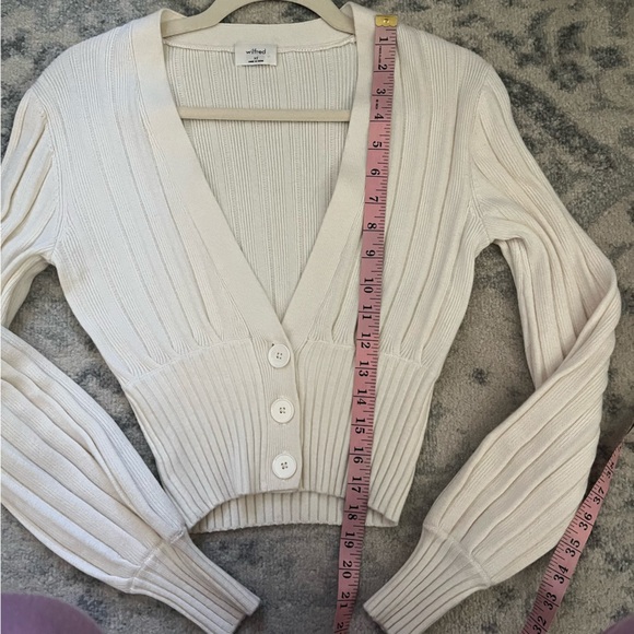 Aritzia Wilfred Cream Merino Wool Blend Cardigan Old Money Quiet Luxury - Picture 6 of 8